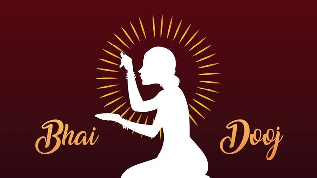 happy bhai dooj celebration animation with sister painting silhouette