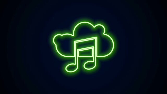 Glowing neon line Music streaming service icon isolated on black background. Sound cloud computing, online media streaming, song, audio wave. 4K Video motion graphic animation.