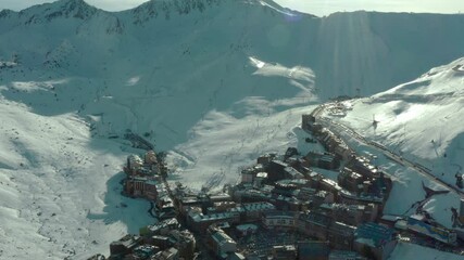 Beautiful Pas De La Casa in Pyrenees Mountains, mountainside ski resort town