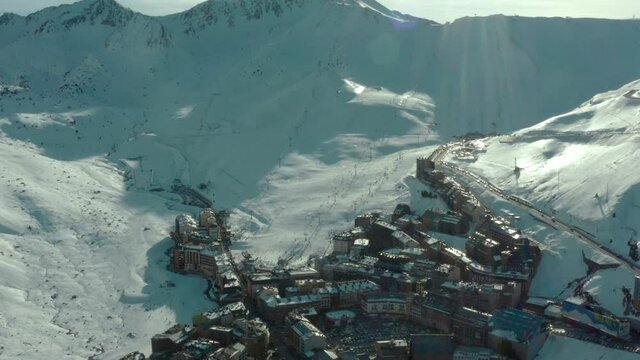 Beautiful Pas De La Casa in Pyrenees Mountains, mountainside ski resort town