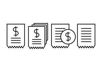 dollar bill and receipt icons vector set