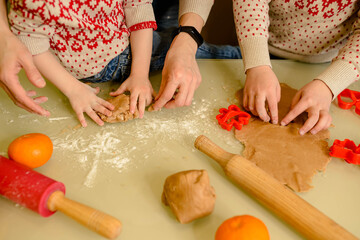 Children preparing dough for Christmas cookie. Favorite Xmas tradition