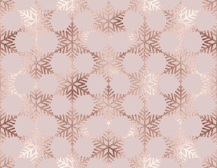 Christmas rose gold glitter snowflakes  seamless pattern.