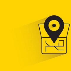 map and pin with drop shadow on yellow background
