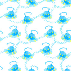 Winter's visiting. Seamless pattern of small houses with a lights in the windows and traces between them. Winter holidays, Christmas, New Year design