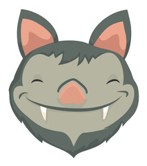 Isolated Friendly Vampire Bat Face with Big Fangs, Vector Illustration