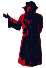 Isolated Dark Silhouette of Vampire with Traditional Dress, Vector Illustration
