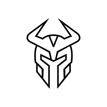 Warrior helmet logo icon, viking helmet symbol vector, line art style illustration