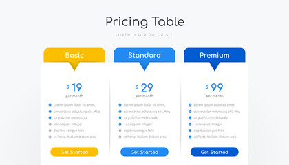 Pricing table infographic design