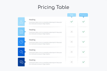 Pricing table infographic design - obrazy, fototapety, plakaty