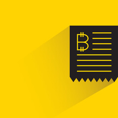 bitcoin bill with drop shadow on yellow background