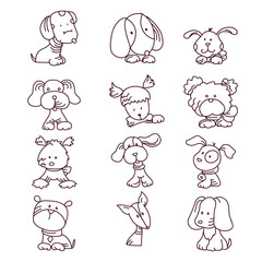 Cartoon puppy and dog. Happy puppies with smiling muzzle