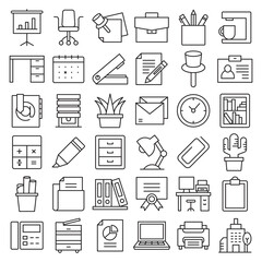 office supply line icons set