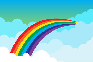 Rainbow above the clouds with blue sky