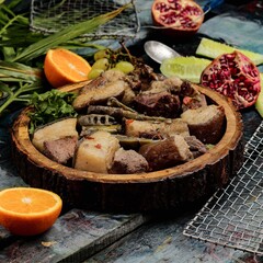 Pork boil served in wooden platter