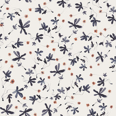 Seamless texture of little flowers. Hand drawn sketch watercolour painting on simple background. concept illustration of Set nature elements. 