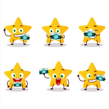 Photographer profession emoticon with yellow star cartoon character