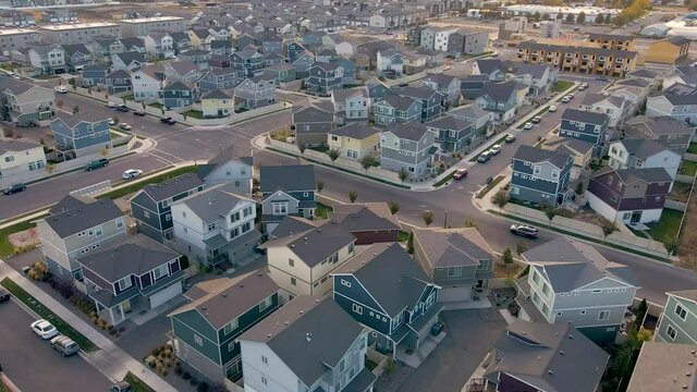 Rows Of Modern And Beautiful Houses At Residential Area In The City Of Pleasant Grove, Utah County, USA. - aerial drone shot