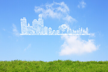 草原と町並みの雲