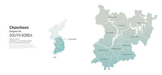 Chuncheon map. City map Vector of South Korea.