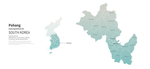 Pohang map. City map Vector of South Korea.