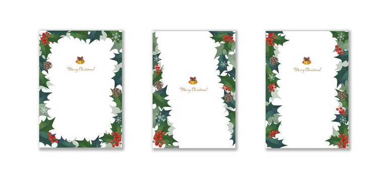 Christmas Frame. vertically long set. Decorative frame of holly, Watercolor illustration.  (A3,A4 ratio)