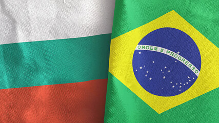 Brazil and Bulgaria two flags textile cloth 3D rendering