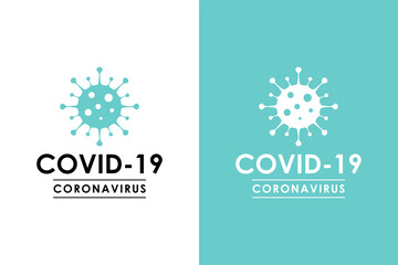 Coronavirus logo with bacteria in white and blue tones. Vector Illustration