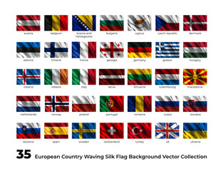 set of 35 european country waving flag silk background vector template design easy to edit