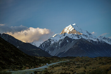 Mt Cook with camper van, New Zealand tourism