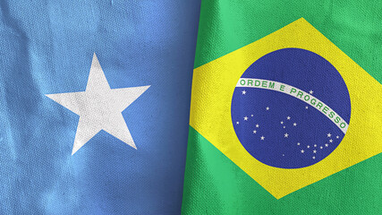 Brazil and Somalia two flags textile cloth 3D rendering