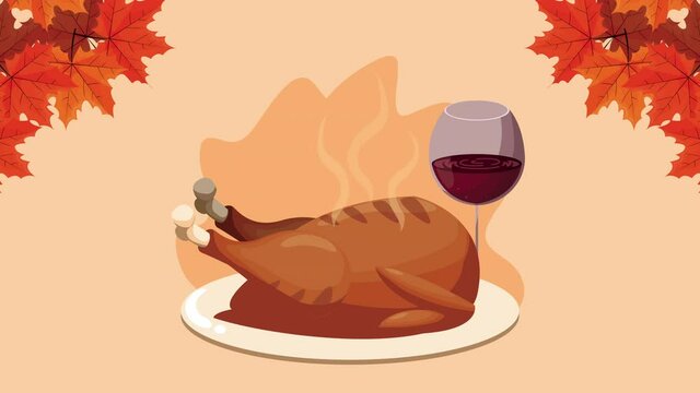 happy thanksgiving day animation with dinner and cup