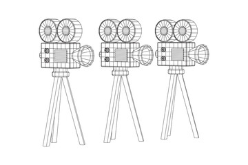 Polygonal camera projector. Movie time. Show film cinema festival concept.