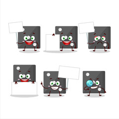 Black dice cartoon character bring information board