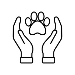 Vector Pet Care icon, hands holding paw, flat illustration symbol on isolated white background for UI/UX and website.