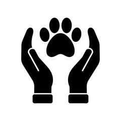 Vector Pet Care icon, hands holding paw, flat illustration symbol on isolated white background for UI/UX and website.