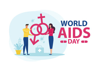 woman and man Flat world aids day illustration