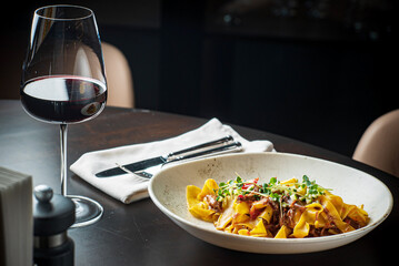 Tagliatelle with oxtail and herbs