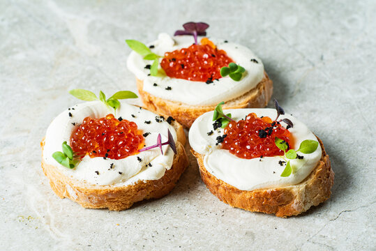 canape with caviar and herbs