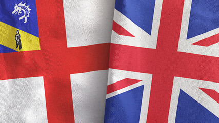 United Kingdom and Herm two flags textile cloth 3D rendering