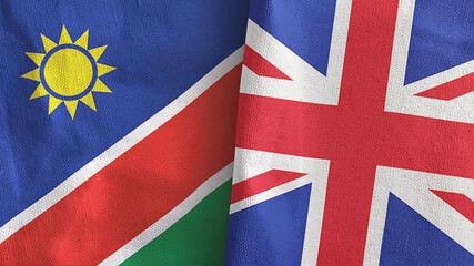 United Kingdom and Namibia two flags textile cloth 3D rendering