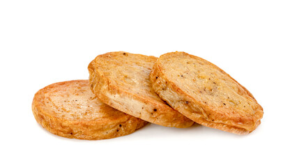 Fried Vietnamese Pork Sausage sliced isolated on white background
