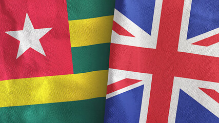 United Kingdom and Togo two flags textile cloth 3D rendering