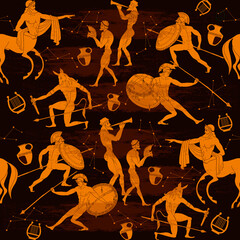 Naklejki  Starożytna Grecja, wzór. Mitologia grecka. Centaur, ludzie, bogowie Olimpu. Malarstwo wazonowe. Czerwony styl figury
