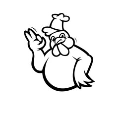 Fried chicken restaurant mascot logo template back and white version