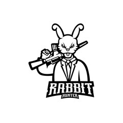 Rabbit mascot logo black and white version