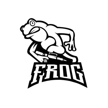 recommend clip art: Frog mascot logo design black and white version