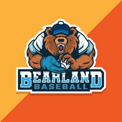 bear baseball logo. bear holding ball of baseball. e sport logo. vector illustration