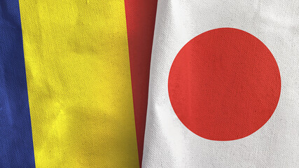 Japan and Chad two flags textile cloth 3D rendering