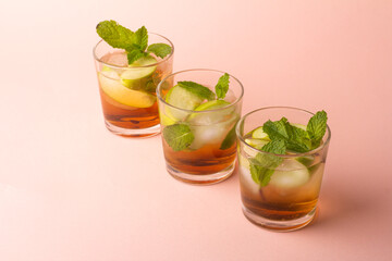 drink with green apples, mint and ice.
